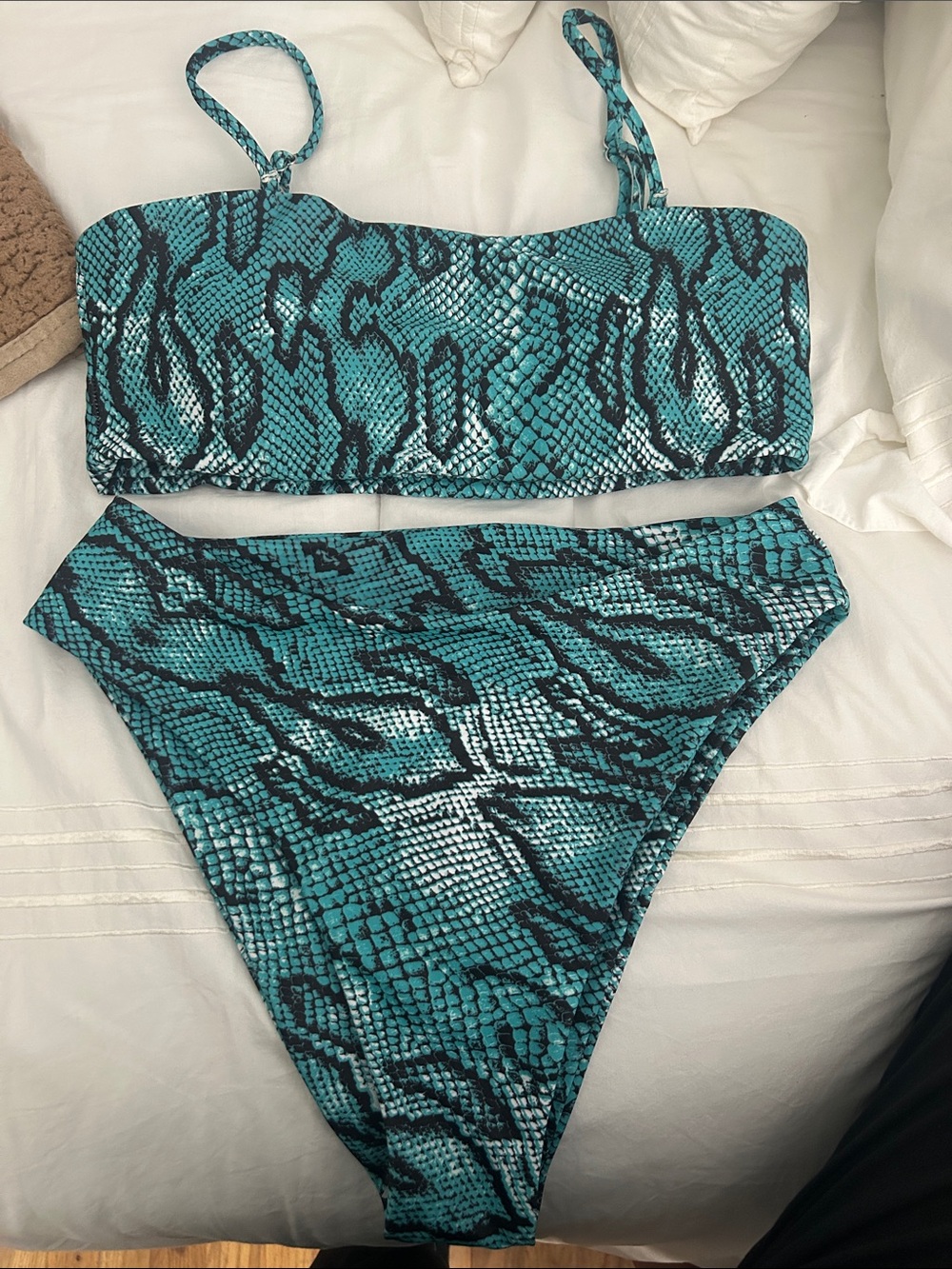 Zaful Teal Snake Print Bikini Set